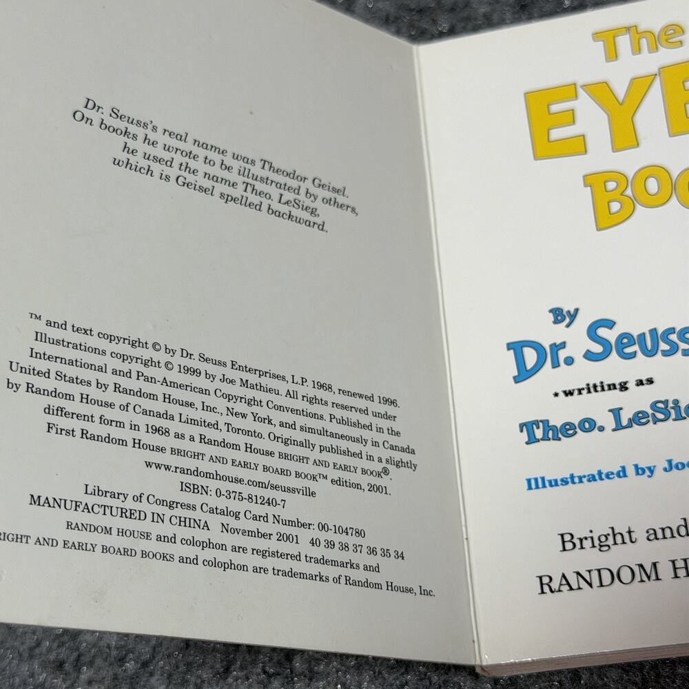 The Eye Book By Dr. Seuss Writing as Theo. LeSieg Hardcover, 1999 - Lot Of 2